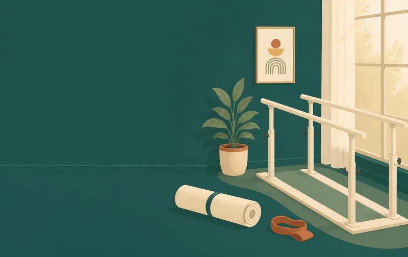A calm, light-filled space set up for home-based physiotherapy